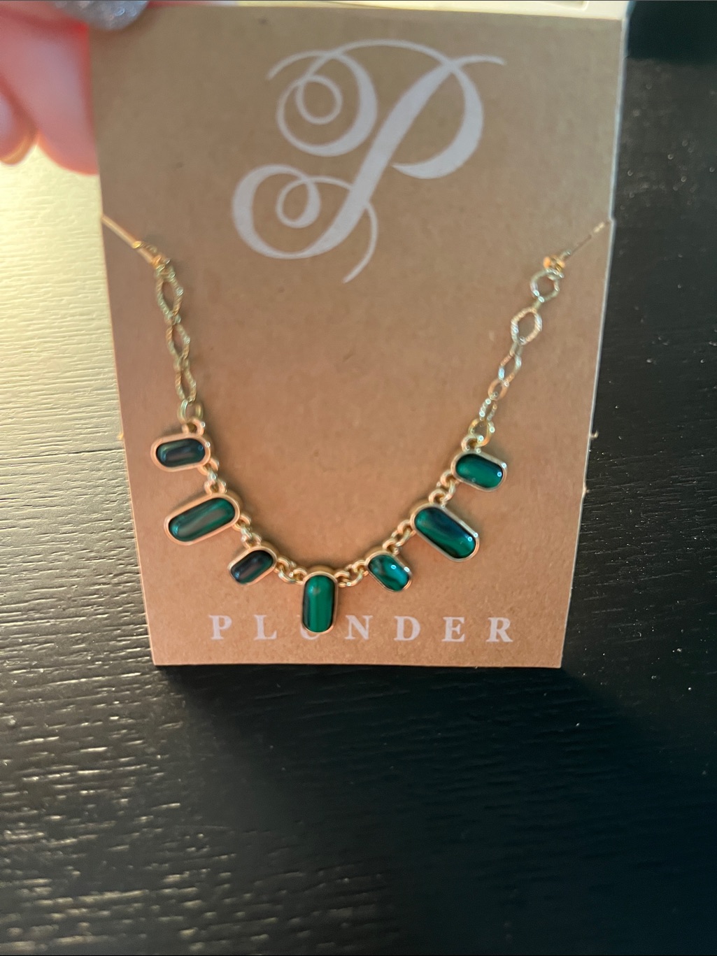 Plunder Gold-Tone Necklace With Emerald Green Cabochons